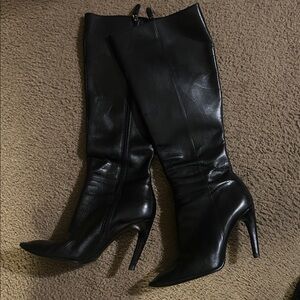 Via Spiga Black Real Leather Heeled Boots Size 6 1/2 Good Condition Sexy!